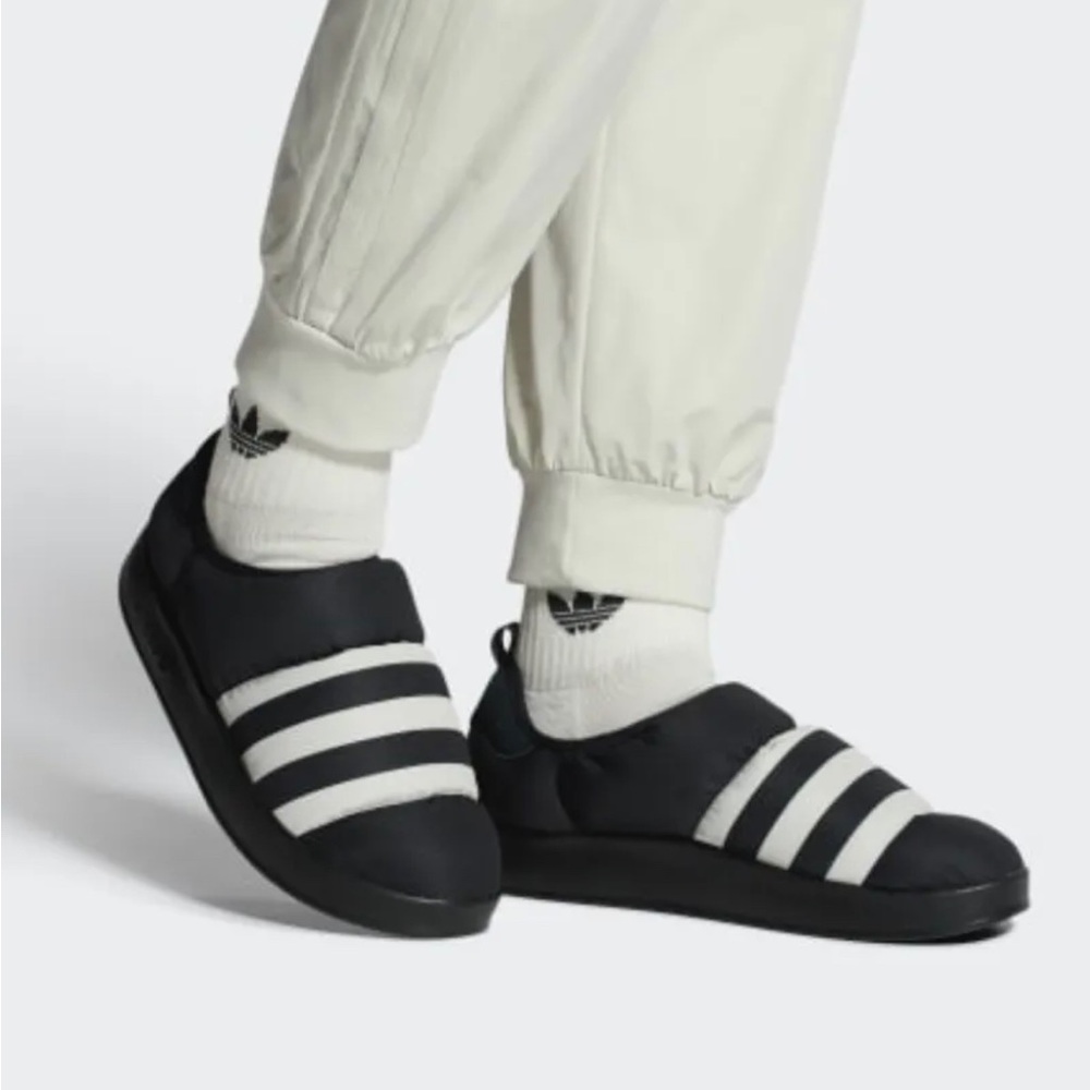 Adidas Puffylette Black Insulated Nylon Slip-Ons Size 13